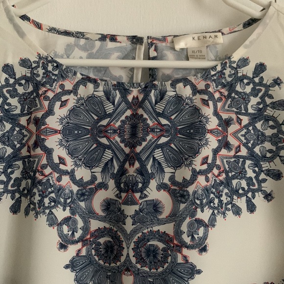 Kenar White and Blue Printed Blouse Size XL EUC - Picture 2 of 10